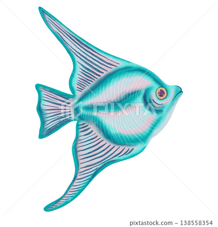 Watercolor illustration of tropical fish. Colorful exotic fish. Bright illustrations, suitable for cheerful summer designs, textiles, summer and children's clothing. Print for children's. 138558354
