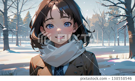 冬日森林中的高中女生 138558546