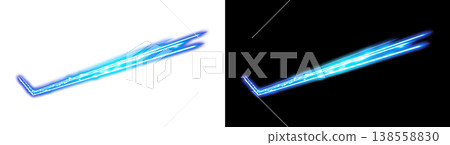 Illustration of a neon-glowing cyan checkmark on a transparent background. 138558830