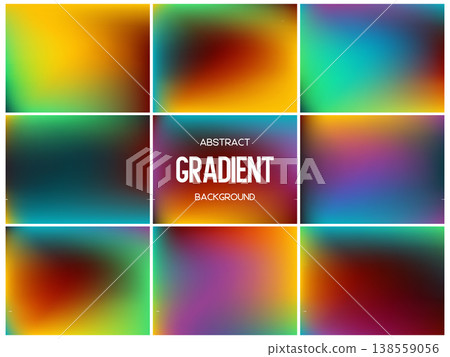 Collection of vibrant tropical mesh gradients. Abstract orange, red and turquoise backgrounds for summer, energy and travel designs. Bright blurred textures, vector illustration. Collection of vibrant tropical mesh gradients. Abstract orange, red and turquoise backgrounds for summer, energy and travel designs. Bright blurred textures, vector illustration. 138559056