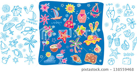 Summer Beach Icon Set Hand Drawn Summer Beach Icon Set Hand Drawn 138559468