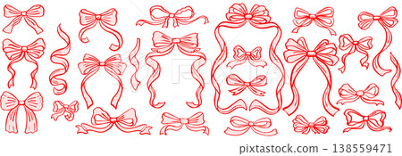 Hand Drawn Ribbon Bow Set, Hand Drawn Ribbon Bow Set, 138559471