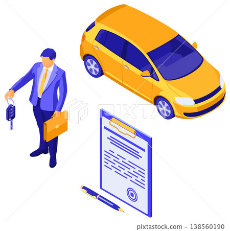 Sale Insurance Rental Sharing Car Isometric Sale Insurance Rental Sharing Car Isometric 138560190