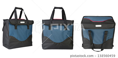 Insulated cooler bag isolated on white background, thermal lunch bag front and back view Insulated cooler bag isolated on white background, thermal lunch bag front and back view 138560459