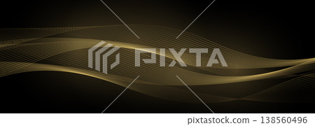 Gold wave swoosh on black wide abstract background. Vector illustration with golden wavy lines Gold wave swoosh on black wide abstract background. Vector illustration with golden wavy lines 138560496