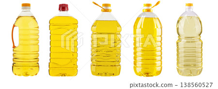 Collection of plastic bottles filled with vegetable oil Collection of plastic bottles filled with vegetable oil 138560527