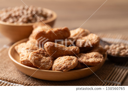 Raw textured vegetable protein (TVP) soy meat chunks. Healthy plant-based protein 138560765