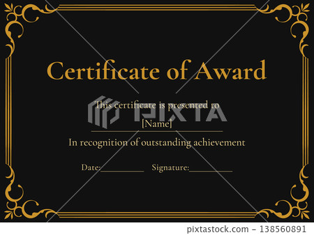 Black and Gold Certificate/Award Template | Decorative Frame High-Quality Vector Material Black and Gold Certificate/Award Template | Decorative Frame High-Quality Vector Material 138560891