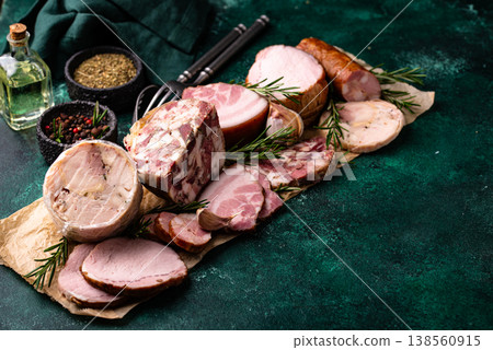 Different meat, sausages, ham and smoked pork Different meat, sausages, ham and smoked pork 138560915