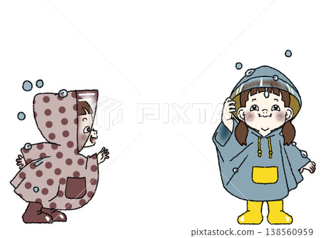 Children enjoying the rain wearing their favorite colorful ponchos. 1 JPG White background Children enjoying the rain wearing their favorite colorful ponchos. 1 JPG White background 138560959