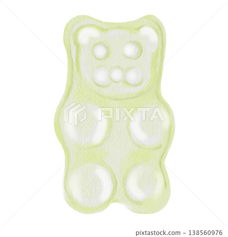 Watercolor gummy bear. Tender candy in the shape of a bear. Clip art. Perfect for designing and packaging sweets and vitamins. 138560976