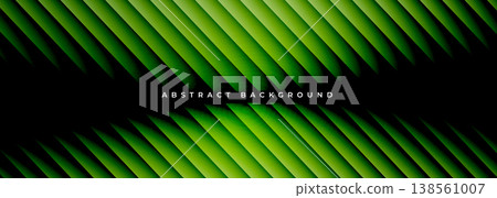 Vibrant green diagonal abstract background with leaflike stripes and glossy gradients, ideal for eco campaigns, sustainable product packaging, and naturefocused web headers conveying fresh, modern 138561007