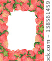 Rectangular frame with ripe, juicy strawberries. Summer frame with wild or garden berries in cartoon style for cards, posters, albums. Hand-drawn watercolor illustration isolated on white background 138561459