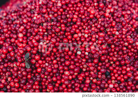 Abstract background from fresh cowberry. Close up. 138561890
