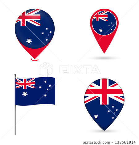 Australia Flag Map Pin Icons Set Collection. 138561914