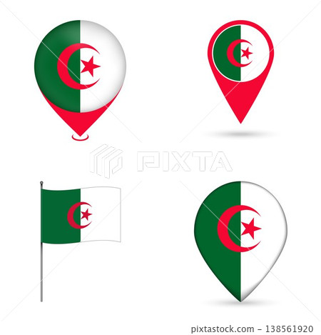 Algeria Flag Map Pin Icons Set Collection. Algeria Flag Map Pin Icons Set Collection. 138561920