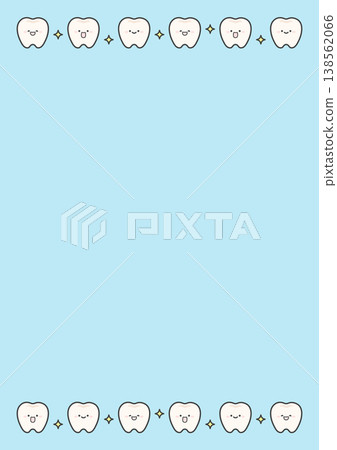 可愛的牙齒邊框，淺藍色背景，垂直版 138562066