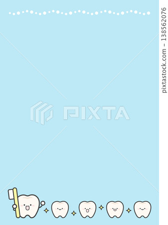 可愛的牙齒和牙刷圖案相框，淺藍色背景，垂直尺寸。 138562076