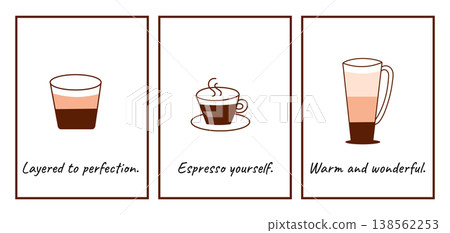 Minimalist coffee poster set with espresso and latte quotes 138562253