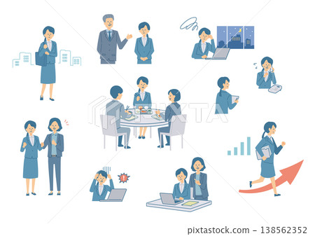 Illustration set of new female employees at work Illustration set of new female employees at work 138562352