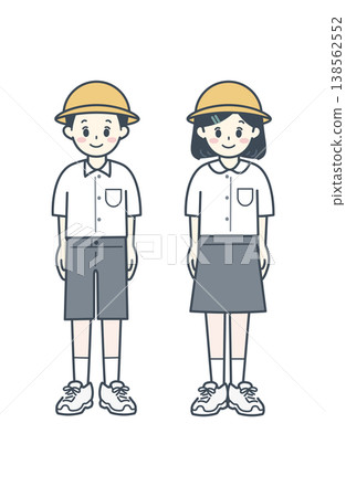 Elementary school upper grades, school uniform, hat, simple child illustration, standing pose. Elementary school upper grades, school uniform, hat, simple child illustration, standing pose. 138562552