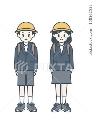 小學高年級制服,帽子,西裝外套,男生女生,上下學通勤插圖 小學高年級制服,帽子,西裝外套,男生女生,上下學通勤插圖 138562553
