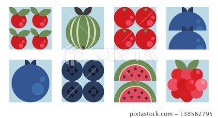 Geometric berry pattern with blue and red berries 138562795