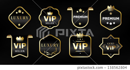 Premium black gold ribbon labels, vip emblems Premium black gold ribbon labels, vip emblems 138562804