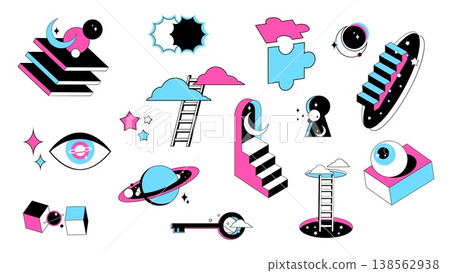 Psychedelic black door portals, eyes and key Psychedelic black door portals, eyes and key 138562938