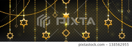 Ramadan decoration garland, golden crescent stars 138562955