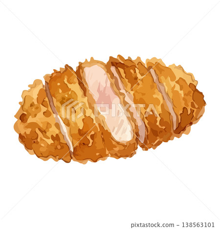 水彩風格的炸豬排（豬排）插圖 138563101