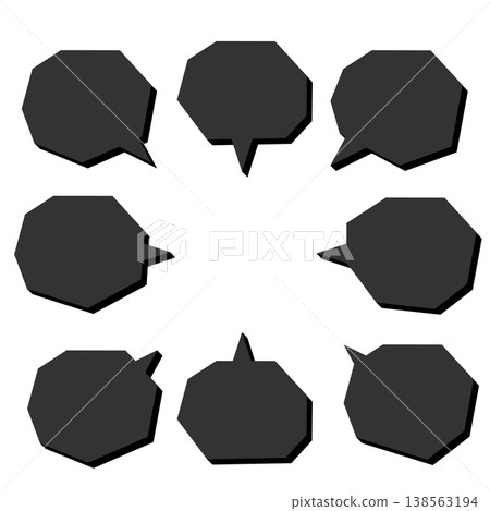 A set of black polygonal speech bubbles with a three-dimensional shadow effect. 138563194