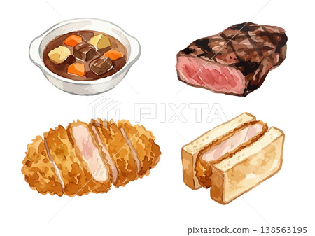 Watercolor-style illustration set of restaurant food 138563195
