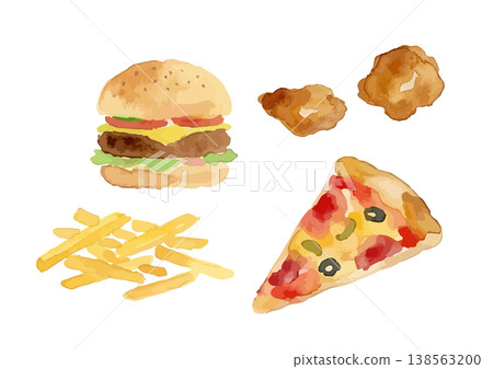 一套水彩風格的速食插畫 一套水彩風格的速食插畫 138563200