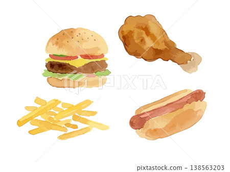 一套水彩風格的速食插畫 一套水彩風格的速食插畫 138563203