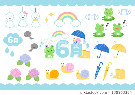 可愛的六月和雨季插畫集 可愛的六月和雨季插畫集 138563394