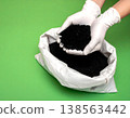 A heaping pile of activated charcoal powder in the palm of the hand, texture description 138563442