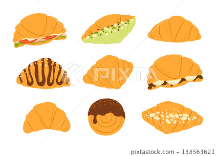 Croissant bakery set. Flat vector isolated illustration 138563621
