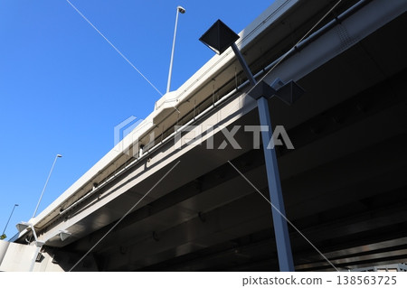 從鎧橋眺望首都高速公路6號線向島線(東京中央區) 從鎧橋眺望首都高速公路6號線向島線(東京中央區) 138563725