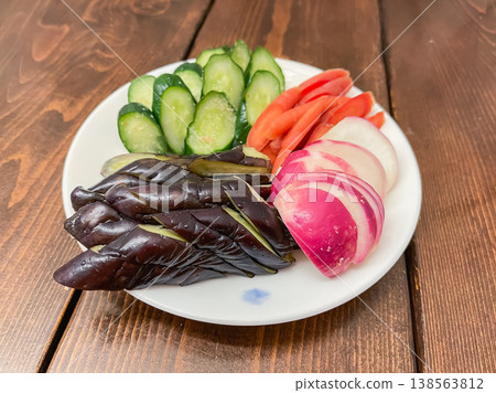 Traditional Japanese pickled vegetables. Pickles made from turnips, carrots, cucumbers, and eggplants. Traditional Japanese pickled vegetables. Pickles made from turnips, carrots, cucumbers, and eggplants. 138563812