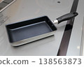 A frying pan for making omelets placed on an induction cooktop. 138563873