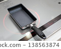 A frying pan for making omelets placed on an induction cooktop. 138563874