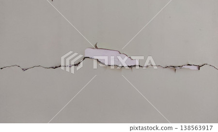 Cracked wall with peeling paint and rough plaster revealing damage and worn interior texture Cracked wall with peeling paint and rough plaster revealing damage and worn interior texture 138563917