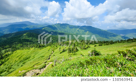 Summer hike up Mt. Iwasuge (Nokkiri to the summit of Mt. Iwasuge): View towards Mt. Yokote Summer hike up Mt. Iwasuge (Nokkiri to the summit of Mt. Iwasuge): View towards Mt. Yokote 138563941