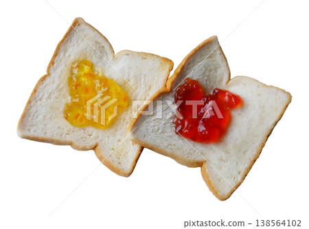 Fresh Pineapple jam and strawberry jam with bread isolated on white background with clipping path 138564102