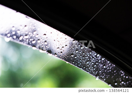 Fresh raindrops on the glass of car in rainy season 138564121