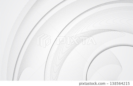 Abstract Dynamic Dotted Swirl on White Background. Minimalist Grey Particle Wave Flow Technology Background 138564215
