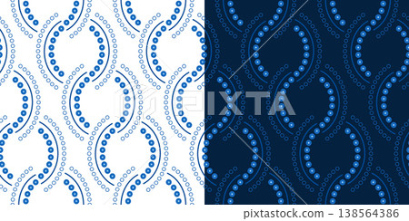 Monochrome blue linear seamless pattern. Chain weave design. Wavy scallops ornament of semicircles. Elegant vintage background. Diagonal curved lines Monochrome blue linear seamless pattern. Chain weave design. Wavy scallops ornament of semicircles. Elegant vintage background. Diagonal curved lines 138564386
