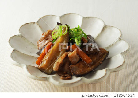 Stir-fried eggplant and pork belly with miso Stir-fried eggplant and pork belly with miso 138564534