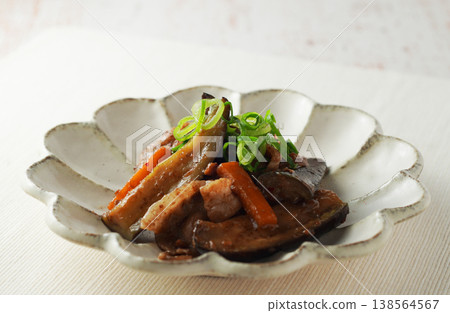 Stir-fried eggplant and pork belly with miso Stir-fried eggplant and pork belly with miso 138564567
